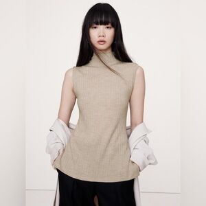 Banana Republic Xtra Fine Merino Wool Sleeveless Sweater Shell Ribbed Taupe XS